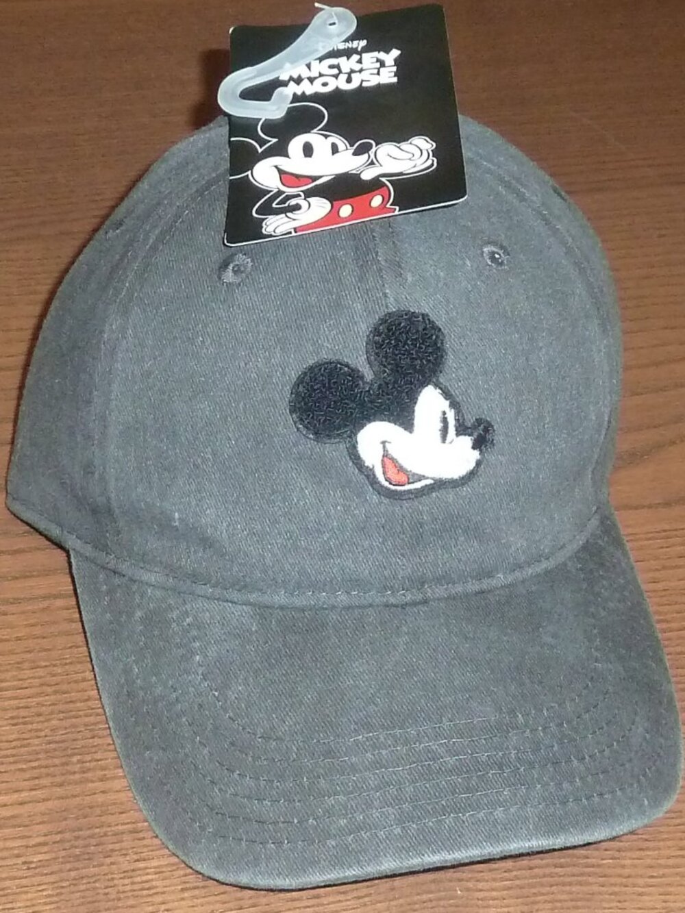 Mickey Mouse Adult Brim Cap Chenille Patch Black Hat One Size